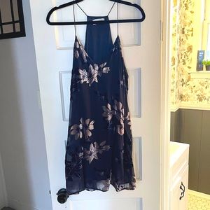 ANGL Stunning blue and pink chiffon and velvet floral shift mini dress